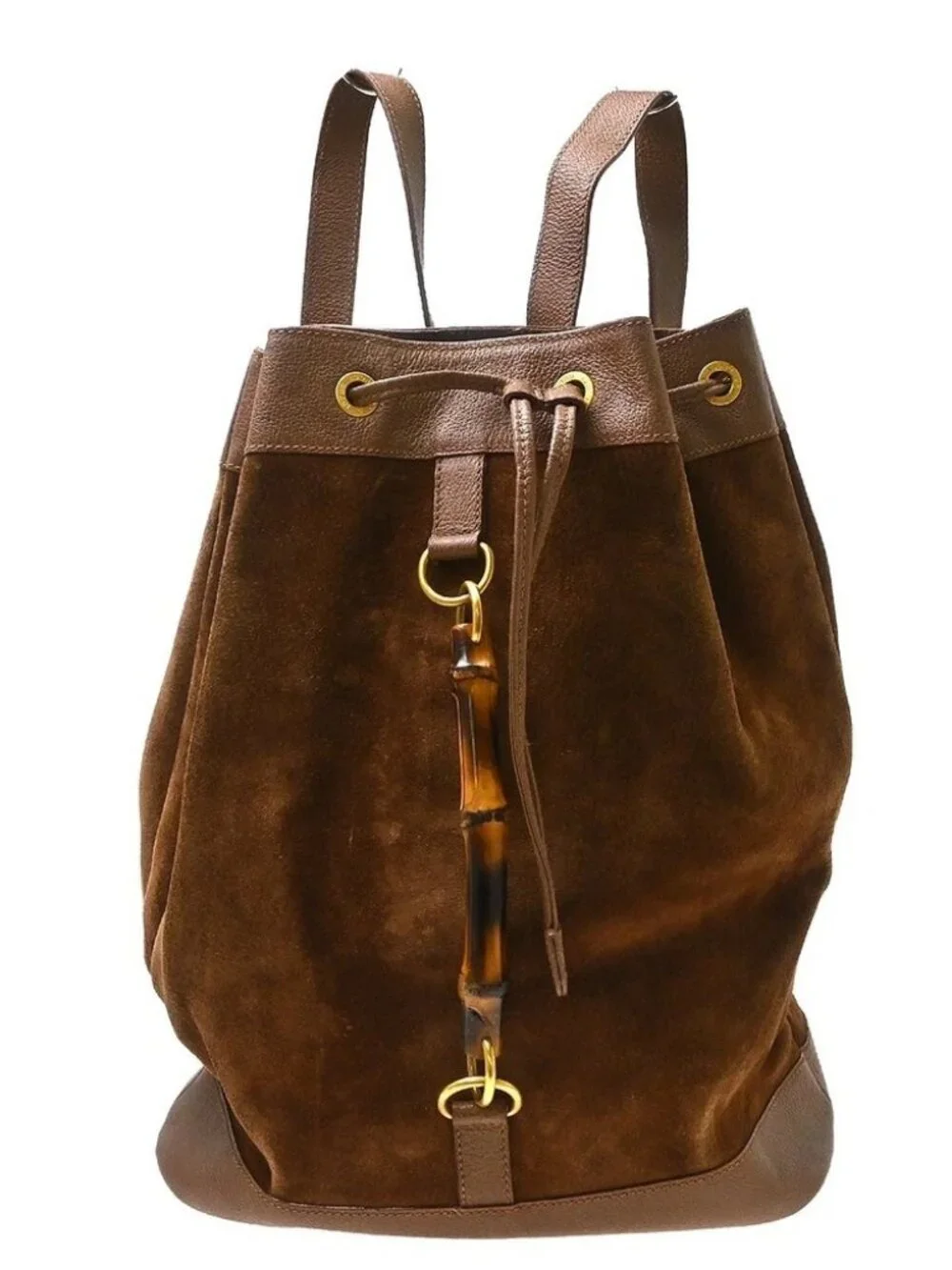Gucci Brown Suede Bamboo Backpack